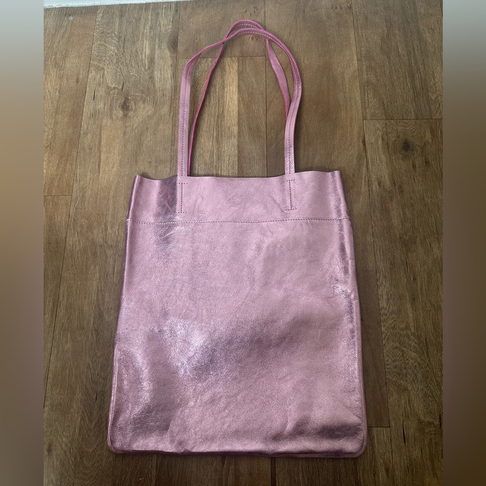 Madewell pink metallic magazine tote bag